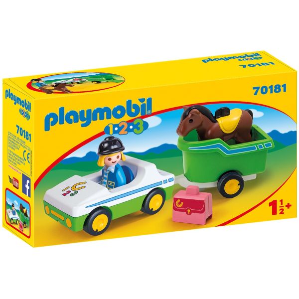 Playmycenter playmobil 70181 1.2.3 coche con remolque para caballos