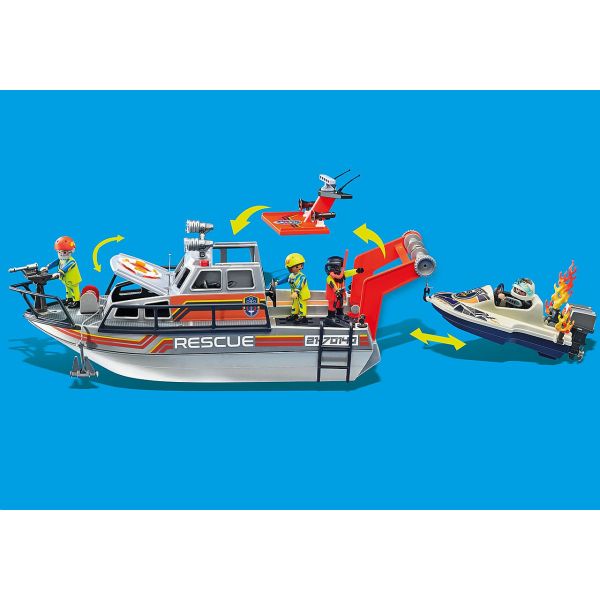 Playmycenter Playmobil 70140 Rescate Maritimo Rescate de Bomberos con Barco Playmycenter